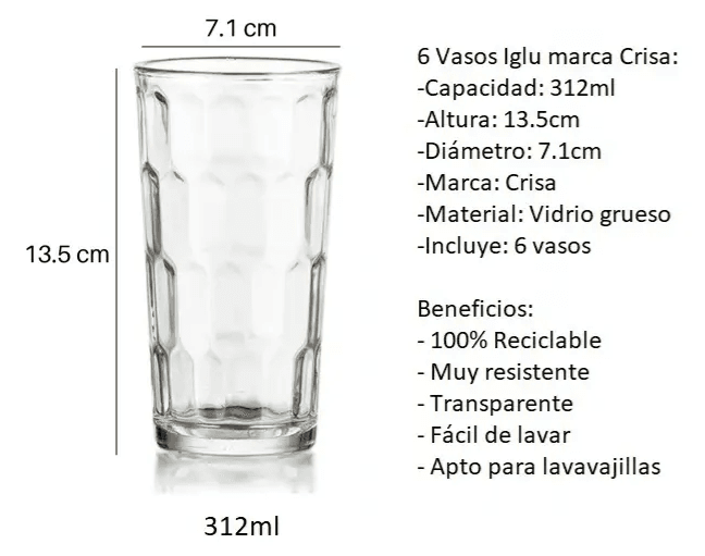 Juego de Vasos Iglú 6 Piezas Crisa